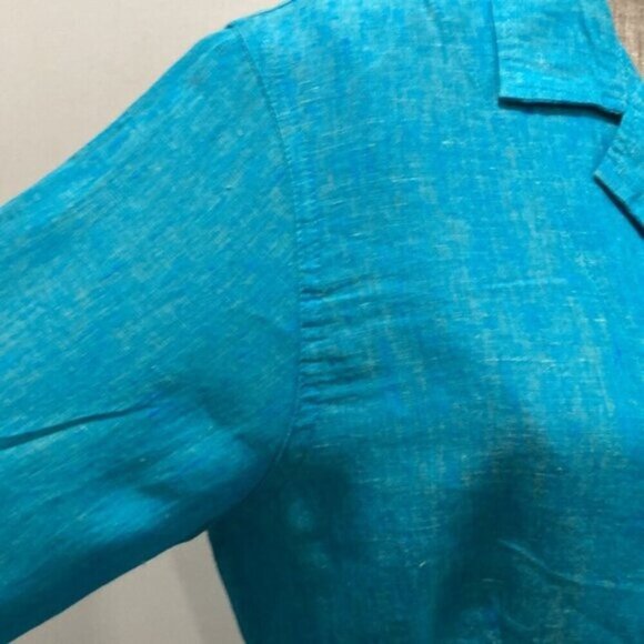 Flax Linen Long Sleeve Jacket Blue top - Picture 9 of 16